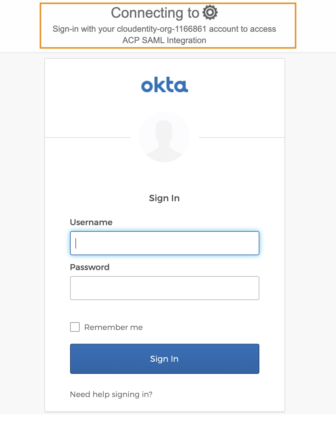 Okta login page