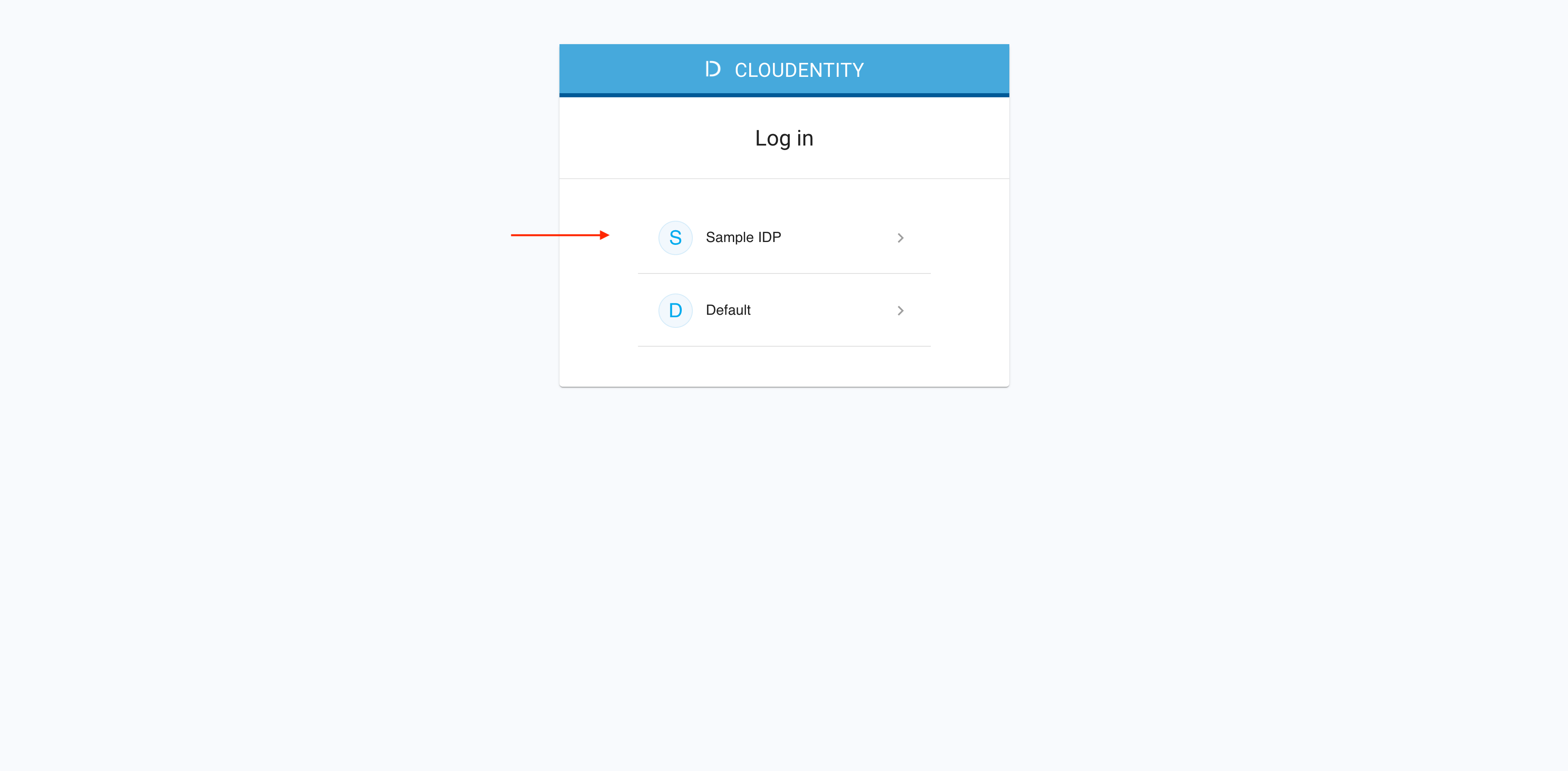 Selecting the new IDP for logging in with