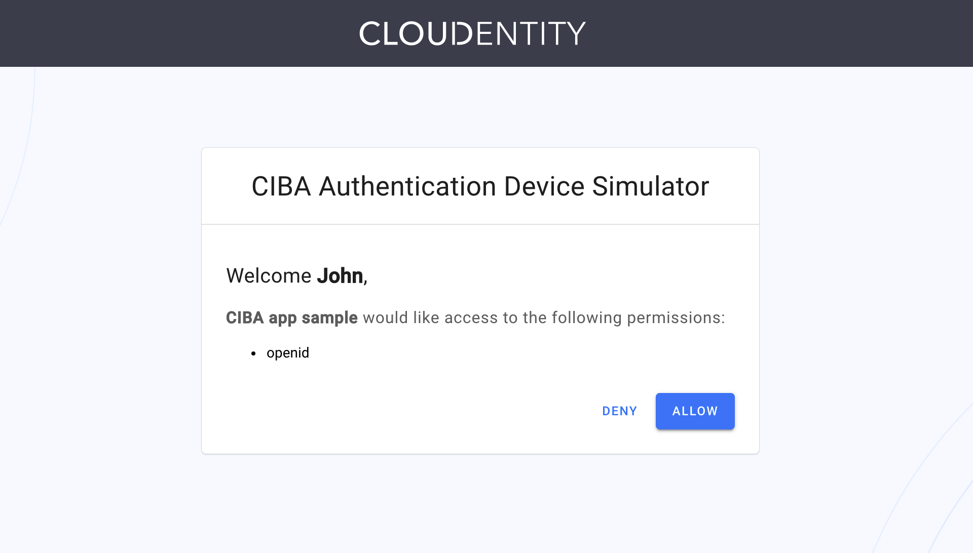 CIBA Simulator consent screen